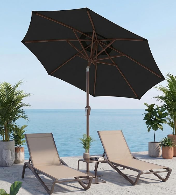 10FT Patio Umbrella, Outdoor Umbrella with Push Button Tilt and Crank, 8 Sturdy Ribs, UV Protection & Waterproof Market Umbrella for Pool, Backyard, Beach,Deck (Black)