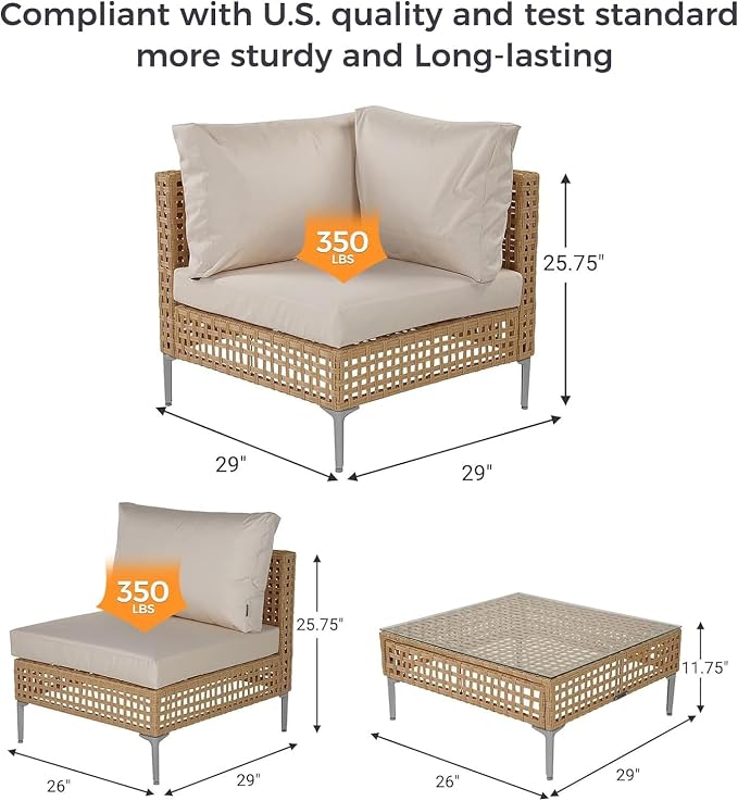 16-Piece Outdoor Patio Furniture Set with 47 Inch Propane Fire Pit Table, 50,000 BTU Rectangle Fire Pit, Storage Box, Water Resistant Thick Cushions, Modular Outdoor Conversation Set for Garden, Porch