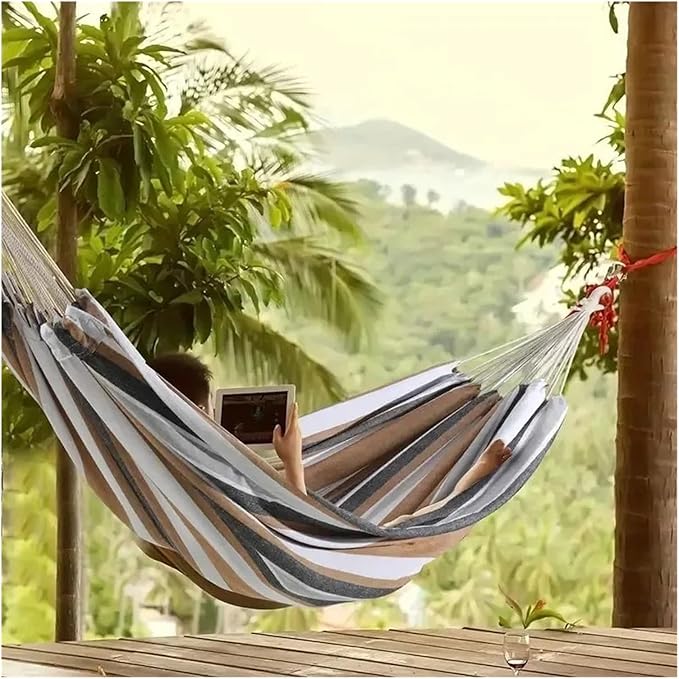 Hammock Portable Travel Thickened Hanging Hammocks Outdoor Indoor Single Double Canvas Hammocks Courtyard Children's Swing Quick-Opening(Red-260X150CM)