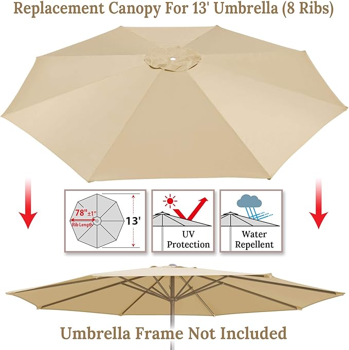 YardGrow 13ft 8 Ribs Umbrella Canopy Replacement for Patio Umbrella, Canopy ONLY, Frame NOT Included
