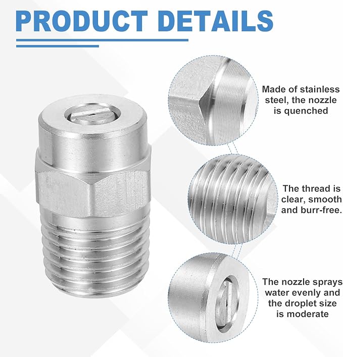 uxcell 2Pcs Pressure Washer Nozzle, Stainless Steel Thread Nozzles Tips, Universal Replacement for Undercarriage Cleaner Water Broom, 1/4 Inch NPT Male, 15 Degree 035 Orifice