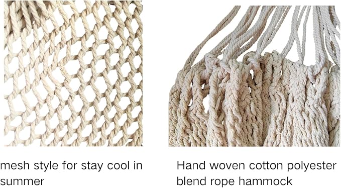 Double Mayan Handwoven Cotton Rope Hammock for Outdoor Indoor Patio Backyard, 79x59 Inch Bed, 480 lbs Capacity, 2 Person (White)