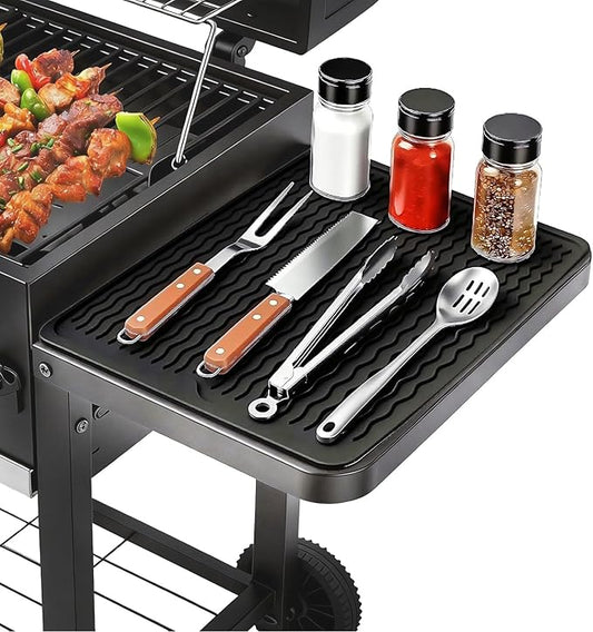 Silicone Grill Tools Mat for Blackstone Weber Traeger Pit Boss Flat Top Grill Smoker,BBQ Accessories Pad Mats for Outdoor Kitchen Counter Cooking, Side Shelf Spatula Mat,Gifts for Men (Black)