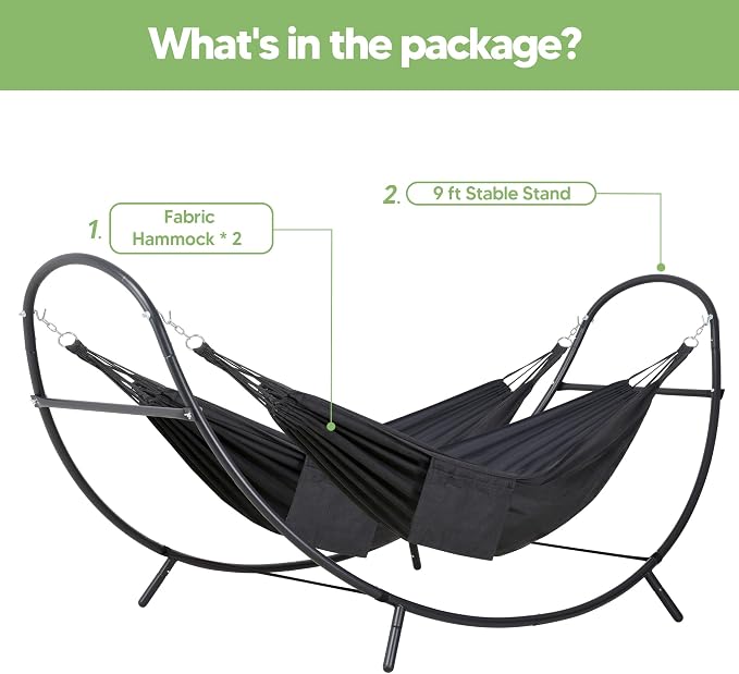 SUNCREAT Hammocks 2 Person Standing Patio Hammock, Portable Hammock with Stand Foldable, Patent Pending, Dark Gray