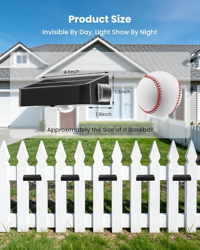 BUNEE 12 Pack Waterproof Solar Fence Lights for Outdoor 12 Modes Warm & Cool White RGB LED Spot Lens 3-Sided Solar Powered Wall Lighting, Decor for Outside Patio Step Backyard Deck Railing Pool