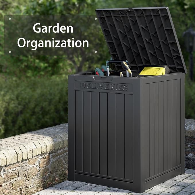 NUNU LAB Package Delivery Box for Outside, 51 Gallon Storage Deck Box with Lockable Secure, Waterproof Large Resin Drop Boxes for Porch