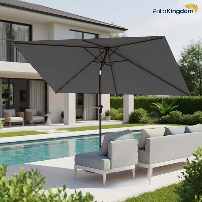 6.5'x10' Rectangular Patio Outdoor Umbrella,Large Coverage with Push-Button Tilt & UV Protection,Sturdy Ribs for Deck,Lawn,Pool,Backyard