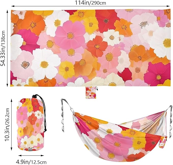 Beauty Spring Flowers Peach Blossom Outdoor Hammocks with Tree Straps Cloth Hammock for Indoor Outdoor Patio