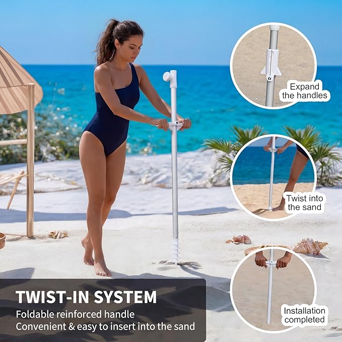 8FT Beach Umbrellas for Sand,Portable Outdoor Windproof Sun Umbrella with Push Button Tilt and Air Vent,UPF 50+ PU Coating for Patio Garden Pool Backyard
