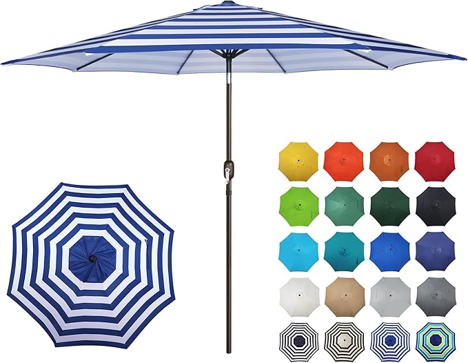 Blissun 10FT Outdoor Patio Umbrella, Outdoor Table Umbrella, Yard Umbrella, Market Umbrella with 8 Sturdy Ribs, Push Button Tilt and Crank