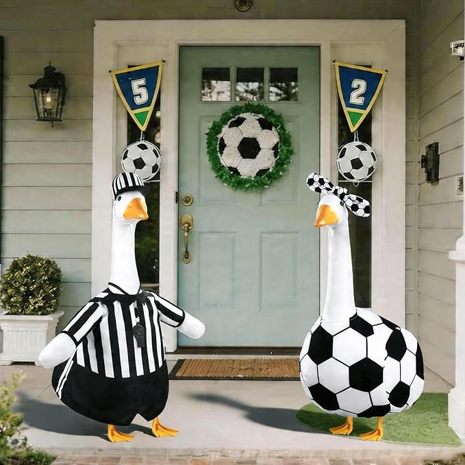 Celltestria 2 Set Soccer Goose Outfits Football Referee Porch Goose Costume Game Day Goose Clothes for 23" Geese Football Party Sport Season Outdoor Patio Yard Lawn Garden Art Decoration
