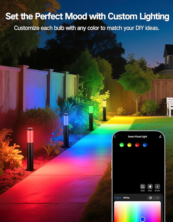 OUTON Pathway Lights Outdoor, Smart Low Voltage Landscape Lighting with RGB and 2200K-6500K White, APP Voice Remote Control, IP65 Waterproof Aluminum Walkway Lights for Yard Garden Patio, 4 Pack