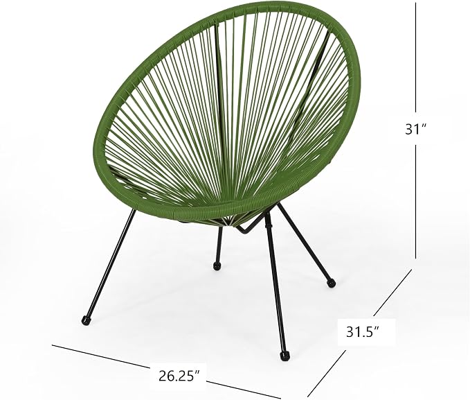 Christopher Knight Home Anson Faux Rattan Outdoor Papasan Chair Set of 2, Patio Accent Chair with Metal Frame, Hammock Weave Egg Chair, Lounge Chair Outdoor for Patio Furniture Set, Green