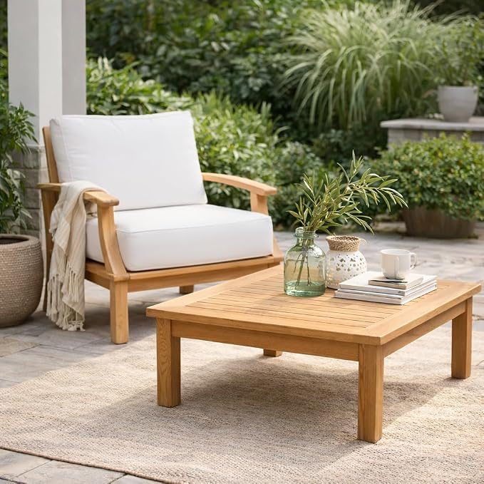 Hives & Honey Pavilion Outdoor Teak Coffee Table, Solid Grade-A Teak Wood, Weather-Resistant Patio Table for Deck, Garden, Poolside