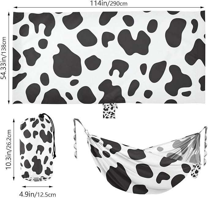 White Black Cow Leopard Print 330lb Capacity Camping Hammocks with Portabl Carry Bag Fabric Hammock for Outside Camping Essentials jamaca para Patio
