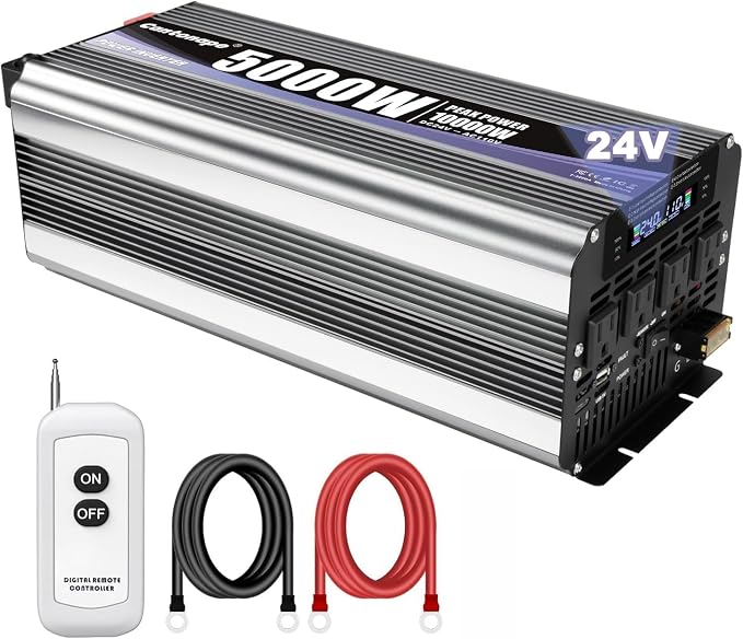 Cantonape 5000W Power Inverter 24V to 110V/120V DC to AC with LCD Display, Remote Controller and 4 x AC Outlets Car Adapter for Car Truck Boat RV Off Grid Solar System