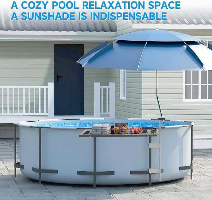 ECOPOOLTECH 7' Above Ground Pool Umbrellas, Outdoor Pool Sunshade for Oval or Rectangular Swimming Pools, Multi-functional Patio Umbrella for Garden/Pool Deck/Backyard, Must have Pool Accessories