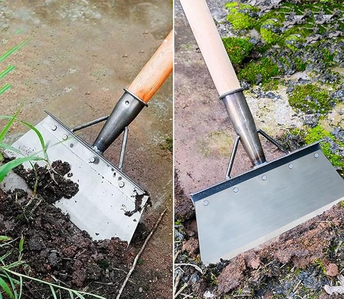 IRISFLY Long Wood Handle Multifunctional Cleaning Shovel,Heavy Duty Garden Tool Steel Flat Shovel for Landscaping, Garden Scraper Shovel Farm Weeding Tool, Outdoor Garden Camping Weeding (8.3 inch)