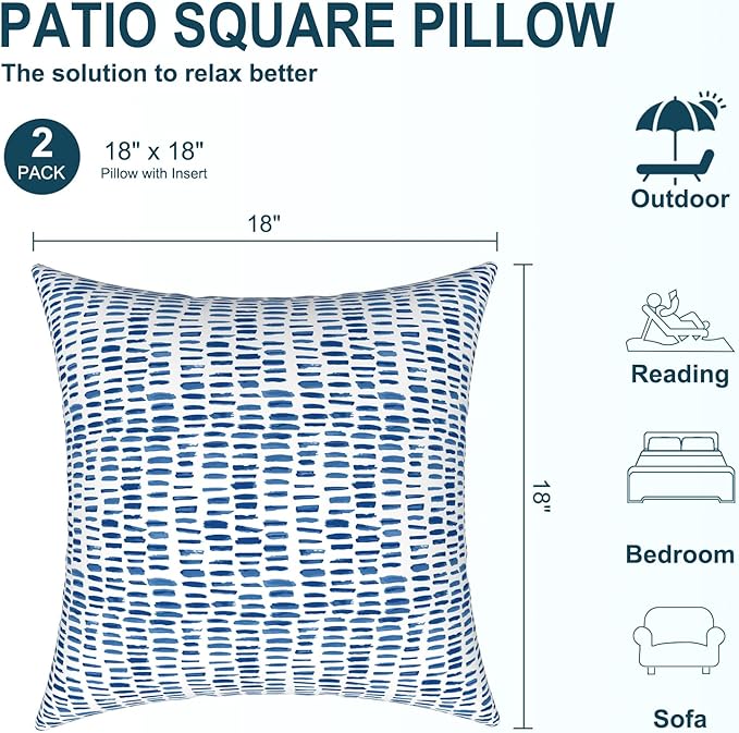 DYTXIII Pack of 2 Waterproof Outdoor Pillow with Inserts, 18x18 Square Patio Decorative Throw Pillow for Home,Sofa,Bench and Patio Furniture,Pebble Blue