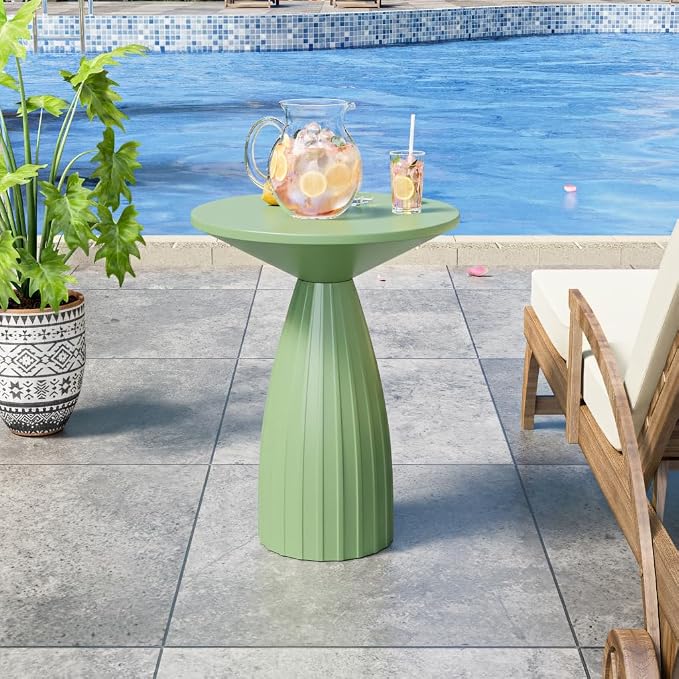 Metal Small Patio Table, Round Outdoor Side Table, Outdoor Accent Patio End Table, for Garden, Pool, Yard, Balcony, Living Room, Deck, Weather Resistant, No Assembly, Green