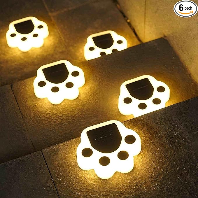Solar Paw Print Lights 6 Pack, Outdoor Waterproof Solar Garden Lights, Lawn Patio Pathway Decorative Lights, Pet Dog Lovers Gifts for Women Mom Mother's Day(Warm White)