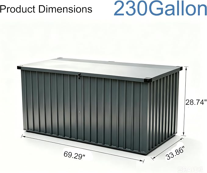 Garvee Outdoor Storage Box, 230 Gallon Waterproof Metal Storage Box, Outdoor Deck Boxes, UV Resistant Patio Storage Box with Lockable Lid for Patio Furniture Cushions, Pillows, Garden Tools, Blank