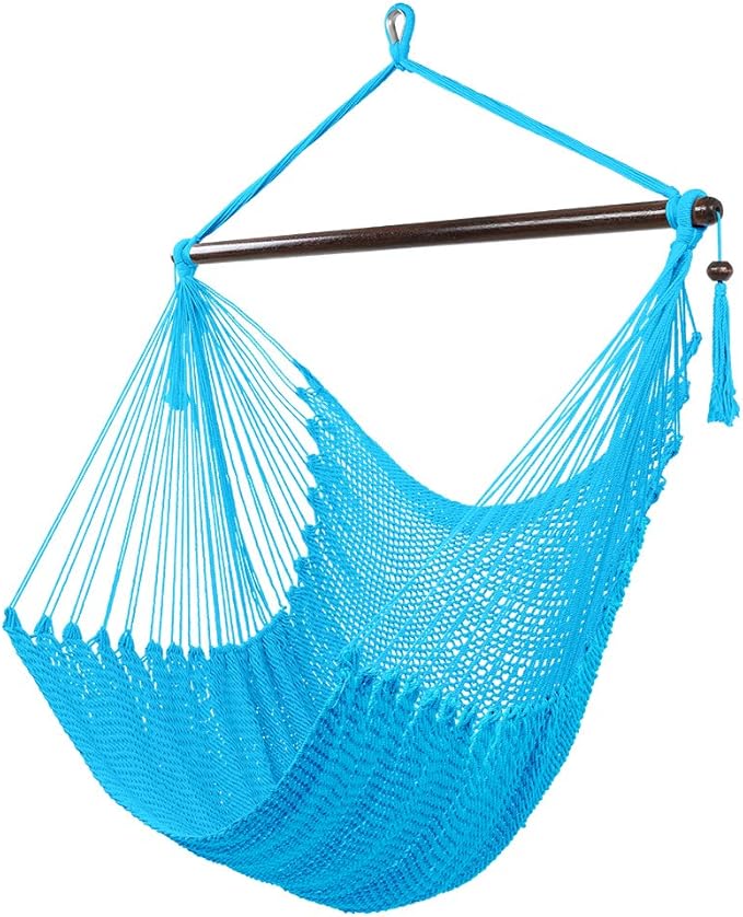 Large Hammock Swing Seat with Tassels(Light Blue)