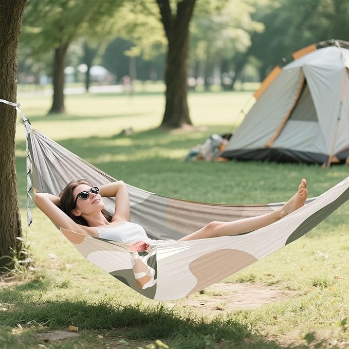 Abstract Gray-Green Floral Pattern 330lb Capacity Camping Hammocks Indoor Hammock for Outside Camping Essentials hamaca con Base para adultos