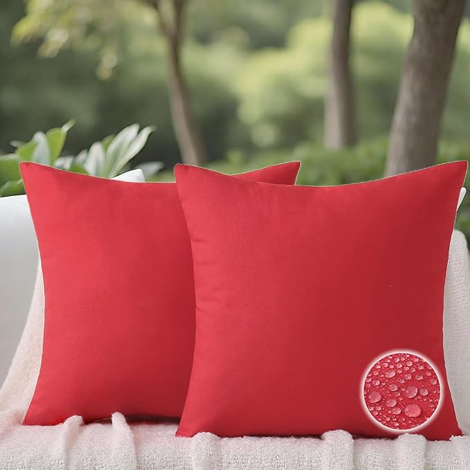 20 x 20 Inch Throw Pillow for Outdoor Seating, Waterproof Lumbar Pillows with Insert, Square Decorative Garden Cushion for Couch Patio Sofa Home Furniture (Red, 20" x 20" (Pack of 2))