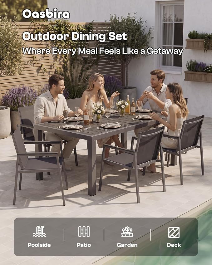 Outdoor Dining Set for 10, Aluminum Patio Table and Chairs Set, 12-Piece All Weather Patio Dining Furniture Set with Umbrella Hole for Backyard, Deck, Poolside (Charcoal)