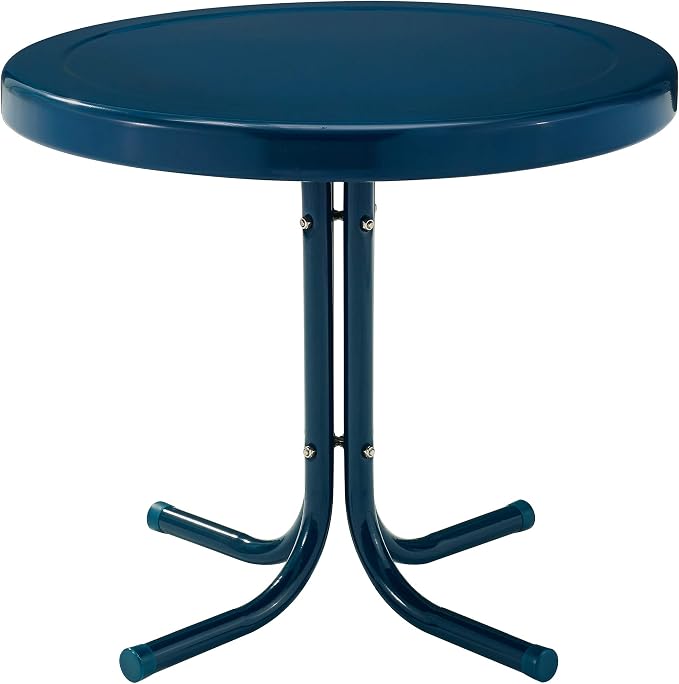Crosley Furniture Griffith Weather Resistant Retro Metal Outdoor Side Table for Patio, Deck, Porch, Navy