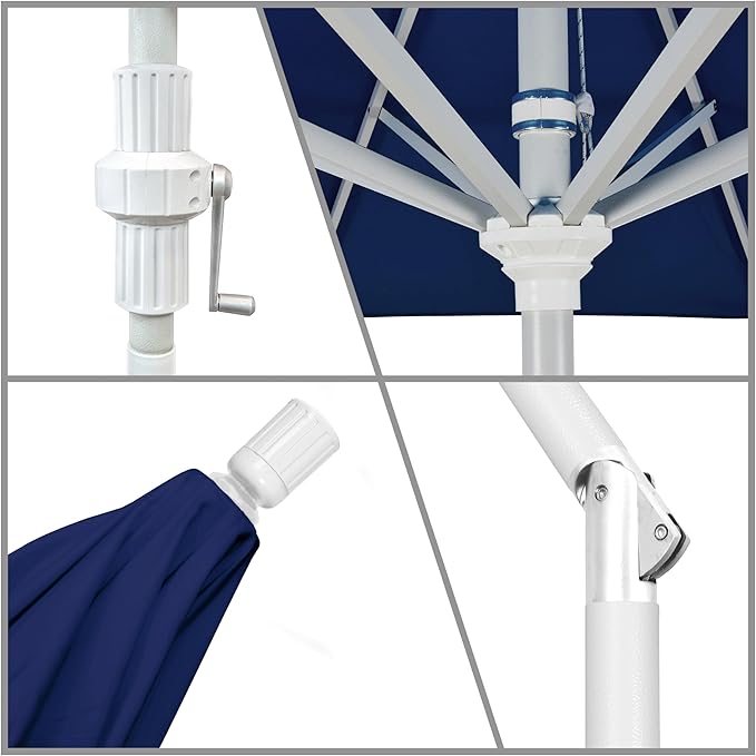 California Umbrella 7.5' Rd. Aluminum Patio Umbrella, Crank Lift, Collar Tilt, White