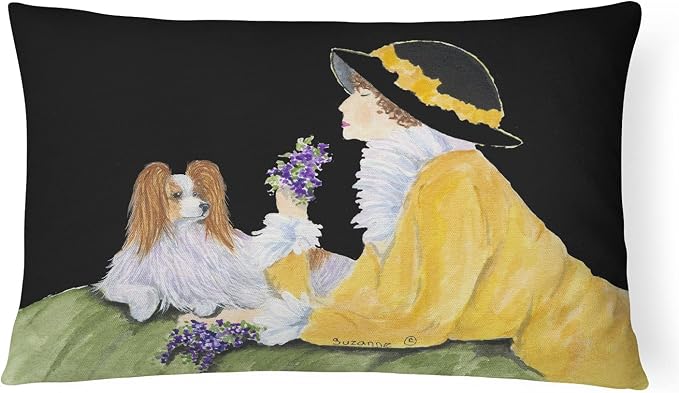 Caroline's Treasures SS8633PW1216 Papillon Canvas Fabric Decorative Pillow Machine Washable, Indoor Outdoor Decorative Pillow for Couch, Bed or Patio, 12HX16W