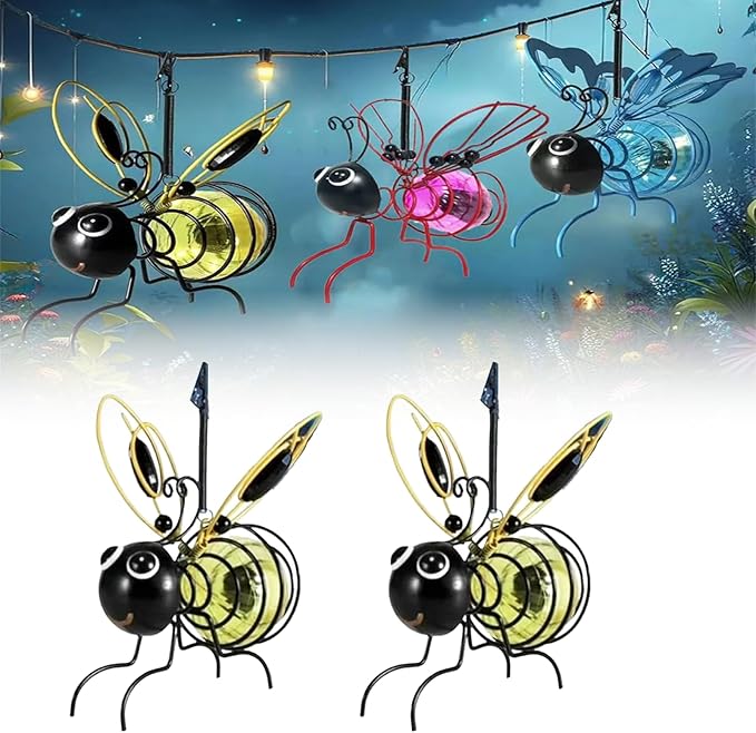 Solar Bees Lights Outdoor, Hanging Bee Solar Garden Light,2025 New Solars Bees Simulation Lights, Waterproof Bumble Bees Solars Light for Party Festivals Garden Decor Birthday Gifts (Yellow 2pcs)