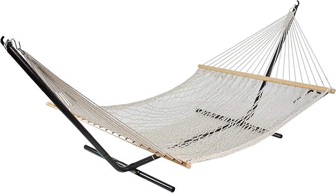 Northlight 78" White Lattice Macrame Netted Hammock with Bars