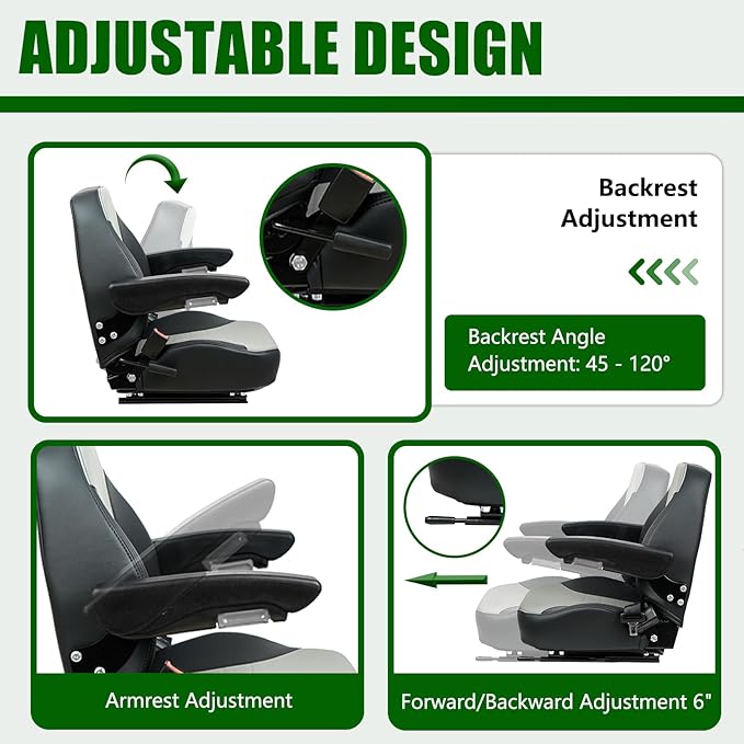 Gray Zero Turn Mower Seat-Adjustable Backrest,Comfort Lawn Mower Seat Fits Gravely,Exmark,Bad Boy,Kubota,Toro,John Deere