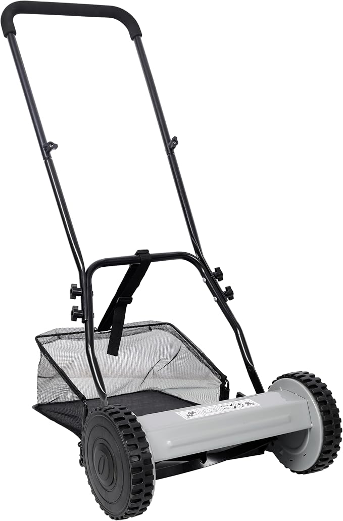 14-Inch 5-Blade Push Reel Lawn Mower with Grass Catcher Steel Gray,Eco-Friendly Manual Grass Cutter for Small to Medium Yards,Precision Cutting & Easy Maneuverability