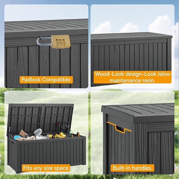 Outdoor Storage Box, 180 Gallon Resin Deck Boxes Outdoor Waterproof For Patio Furniture, Garden Tools, Pool Supplies, Lockable And UV Resistant (Striped Black)