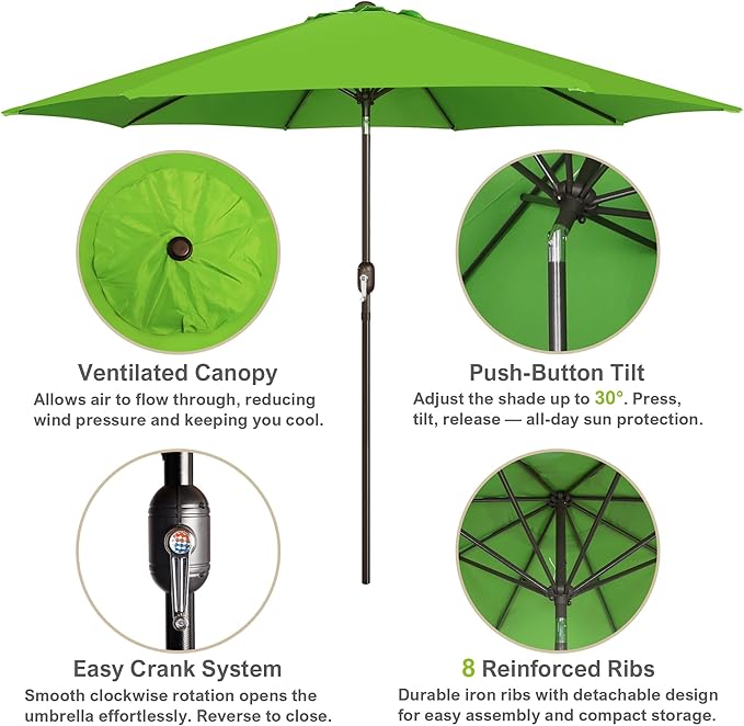 Blissun 10FT Outdoor Patio Umbrella, Outdoor Table Umbrella, Yard Umbrella, Market Umbrella with 8 Sturdy Ribs, Push Button Tilt and Crank