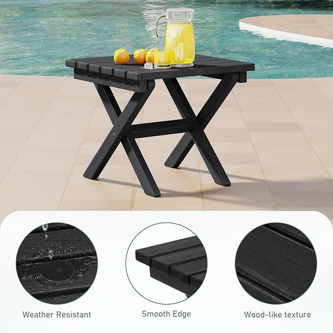 Furnimart 18" Square Foldable Side Table for Outdoor & Camping, Extra-Thick HDPE Weather-Resistant Small Coffee Table, Portable Black Outdoor End Table for Balcony Poolside Space Saving(Black)