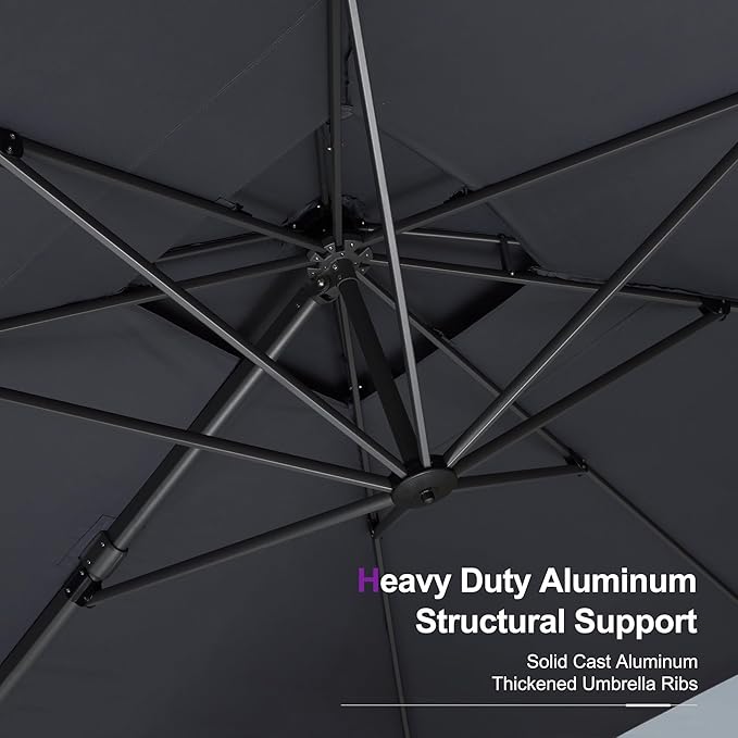 PURPLE LEAF 11 FT Patio Umbrella with Base Outdoor Cantilever Large Offset Umbrella Hanging Double Top Square Umbrella with 360° Rotation Tilting for Garden Deck Backyard Pool Grey