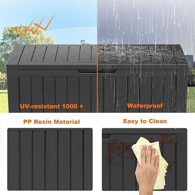 Large Outdoor Storage Box Waterproof, UV Resistant Resin Deck Box for Patio Furniture,Garden Tools,Cushions (Black, 85 Gallon)