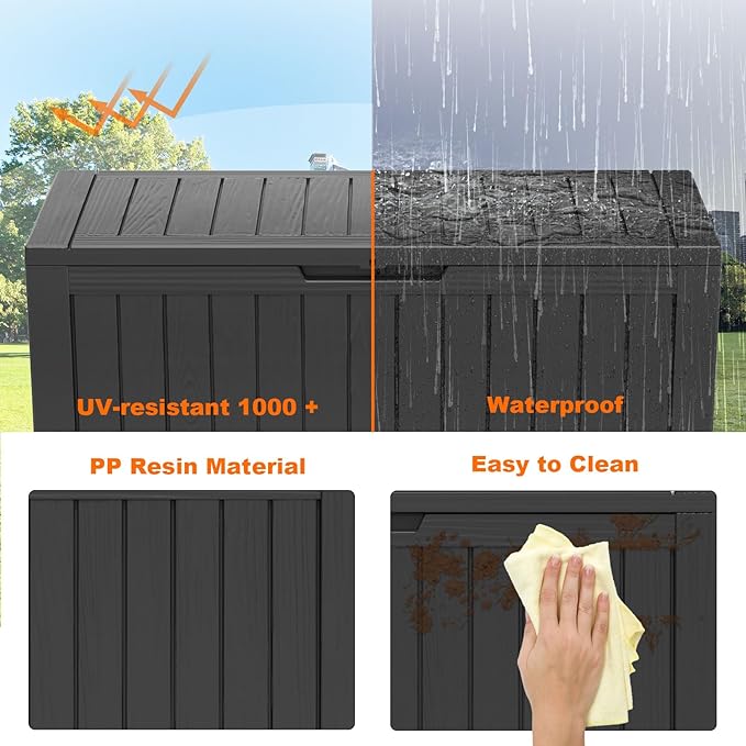 EasyUp 85 Gallon Deck Box Small Deck Box for Indoor and Outdoor,Waterproof Storage Boxs for Patio Furniture,Garden Tools,Cushions, Lockable and UV Resistant,Easy to Install(Black)
