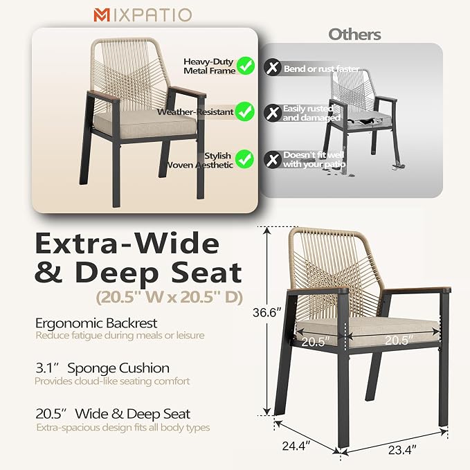 MIXPATIO 5 Pieces Round Outdoor Dining Set for 4, Patio Dining Set Wicker Rattan Chairs with Soft Cushion and 42" Round Table with Umbrella Hole, Round Patio Table and Chairs for Backyard Porch