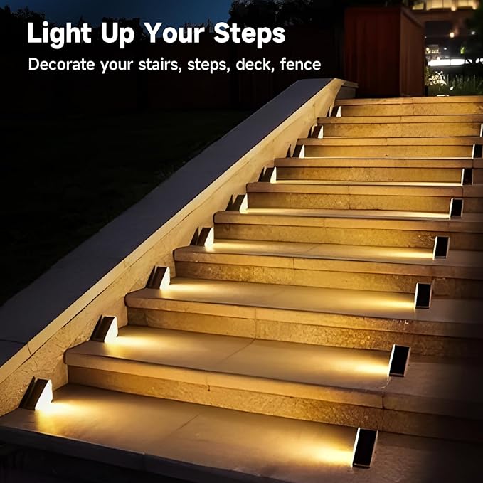 Solar Step Lights, 8 Pack Solar Stair Lights Outdoor Waterproof, Warm White/7 RGB Colors LED Outdoor Deck Light, Outside Lighting Decor for Garden Stair, Deck, Front Step, Front Porch, and Patio