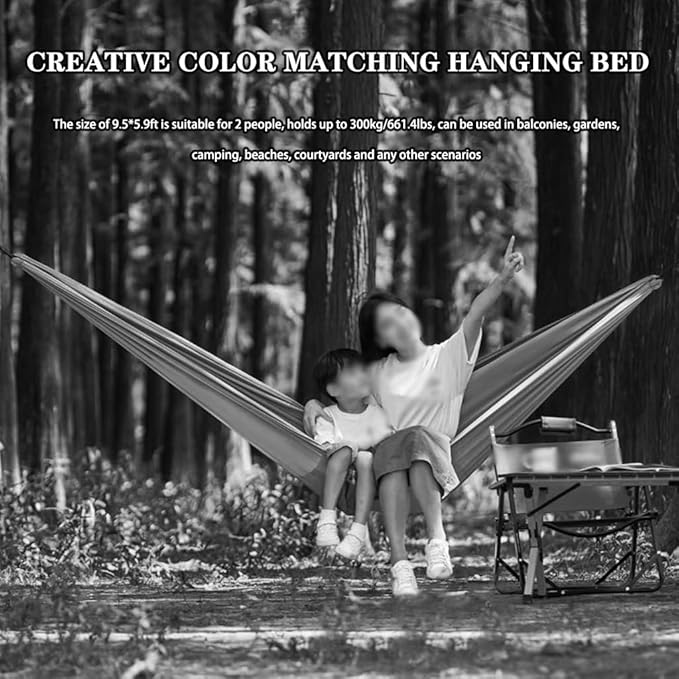 Outdoor Creative Color Matching Double Hammock, Garden Anti-Rollover Hammock Chair, Storage Bag/Carabiner/Rope, Load Bearing 300kg/661.4lbs(Blue)