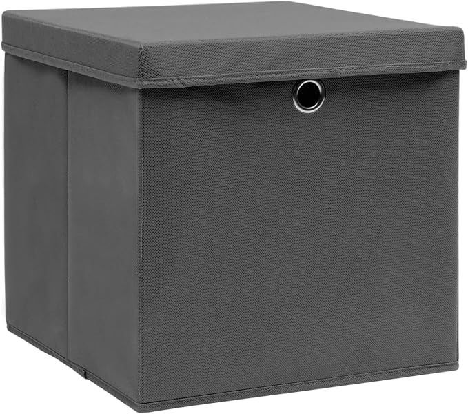 Homgoday Storage Boxes with Lids 4 Pieces 28 x 28 x 28 cm Grey, Furniture Chests and Chests for Outdoors, Garden Container, Garden Tool Holder, Outdoor Pouf, Outdoor Storage Box