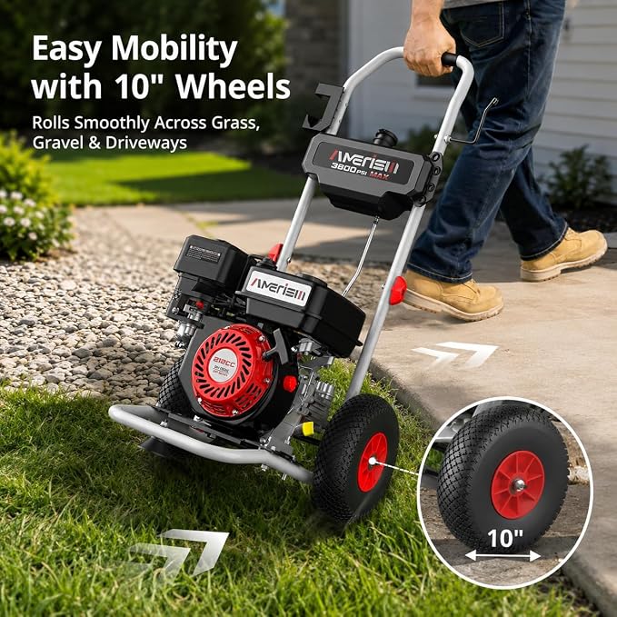 Gas Powered Pressure Washer 3800 PSI, 2.5 GPM High Power Washer, 212CC Engine with 5 Spray Tips—Ideal for Houses, Driveways, Cars, and Concrete Surfaces