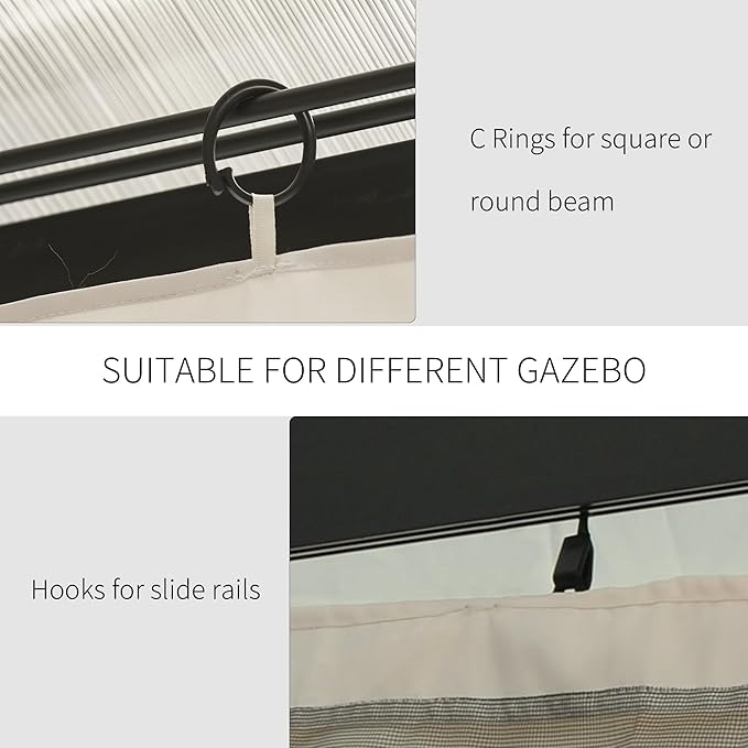 Outsunny 10' x 13' Universal Gazebo Sidewall Set with Panels, Hooks and C-Rings Included for Pergolas and Cabanas, Beige
