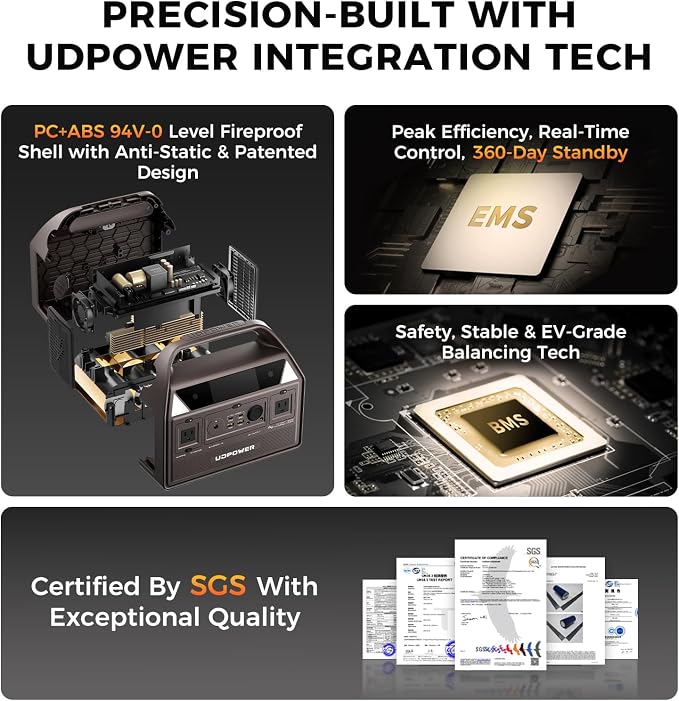 UDPOWER C600 Solar Generator with 120W Panel, 595Wh LiFePO4, 600W (Surge 1200W) AC Outlet, Portable Power Station for Camping RV Emergency Backup Brown